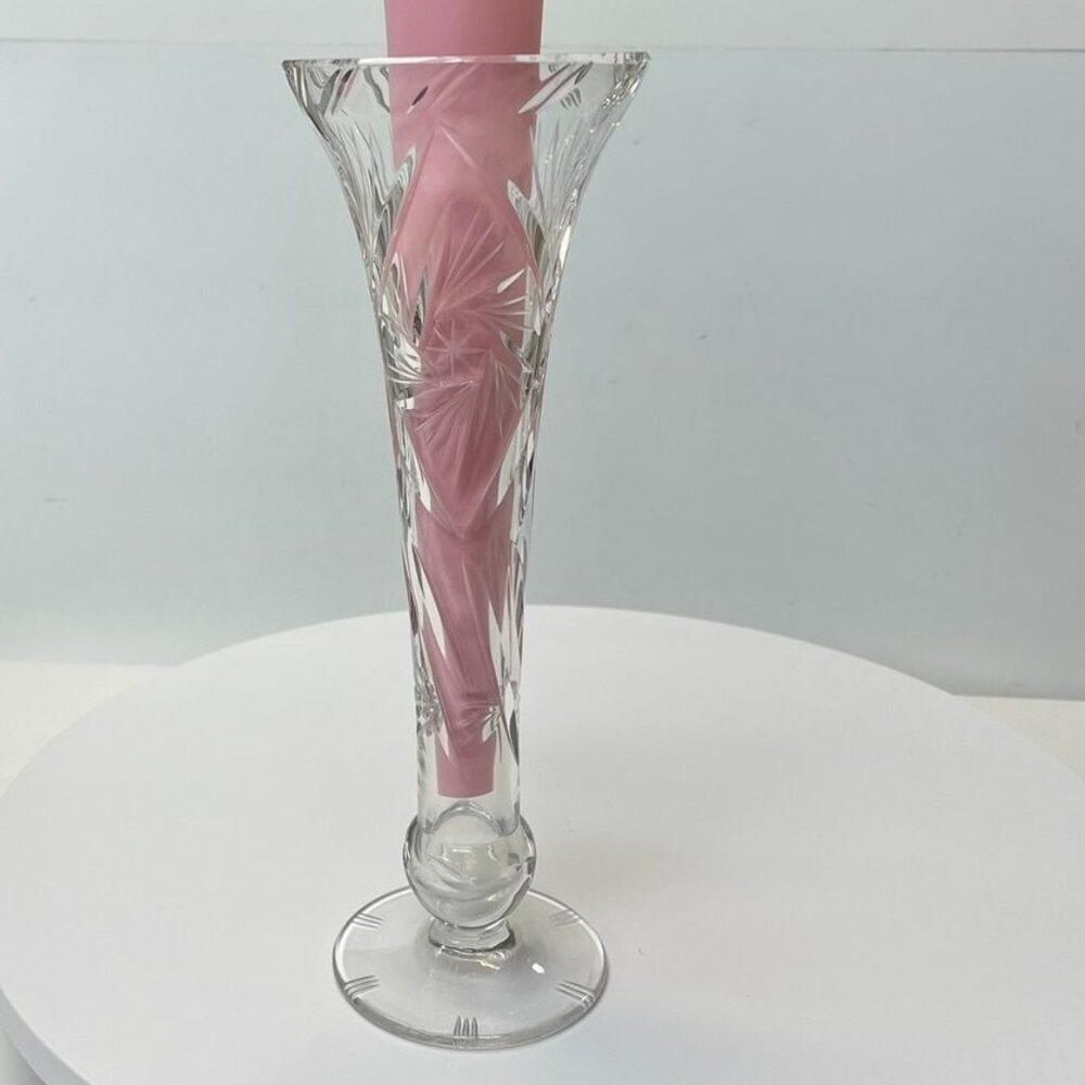 Clear Lead Crystal Flute Bud Vase with Starburst Pattern, Fluted Flower Vase